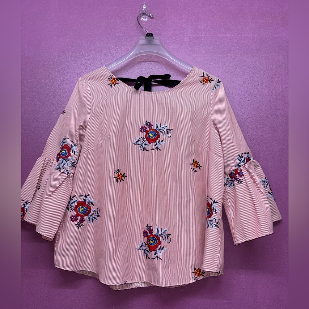 Nine West Red and White Floral Embroidered Blouse